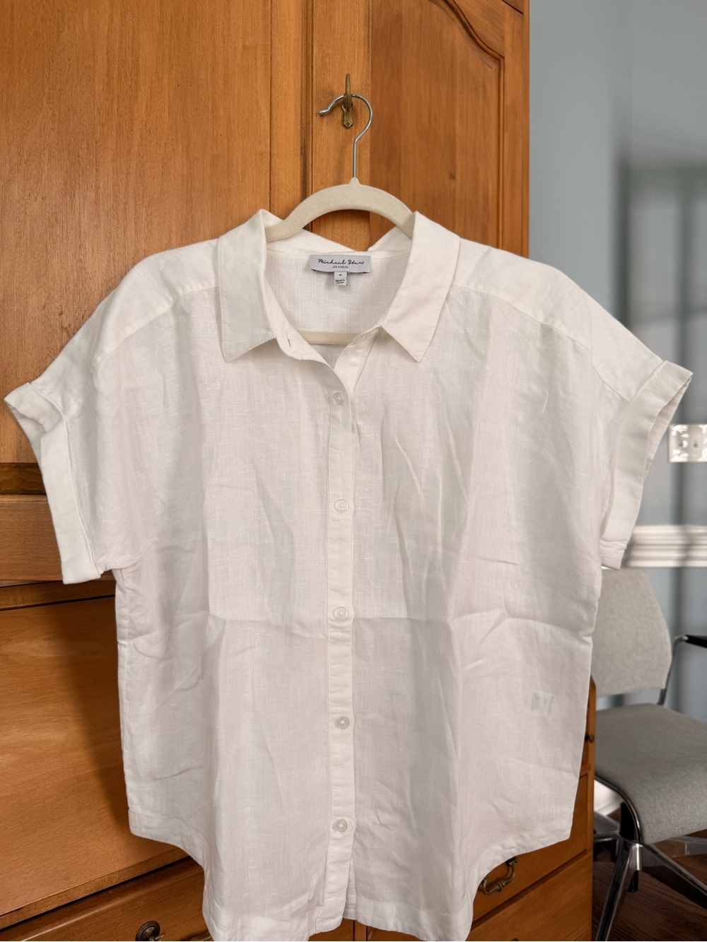 Michael Stars Charlie White 100% Linen Short-Sleeve Button Down Shirt M - Picture 2 of 9